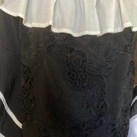 P Luca Milano L Black & White Ruffle Neck Embroidered Lace Front Top 108J - Picture 6 of 9